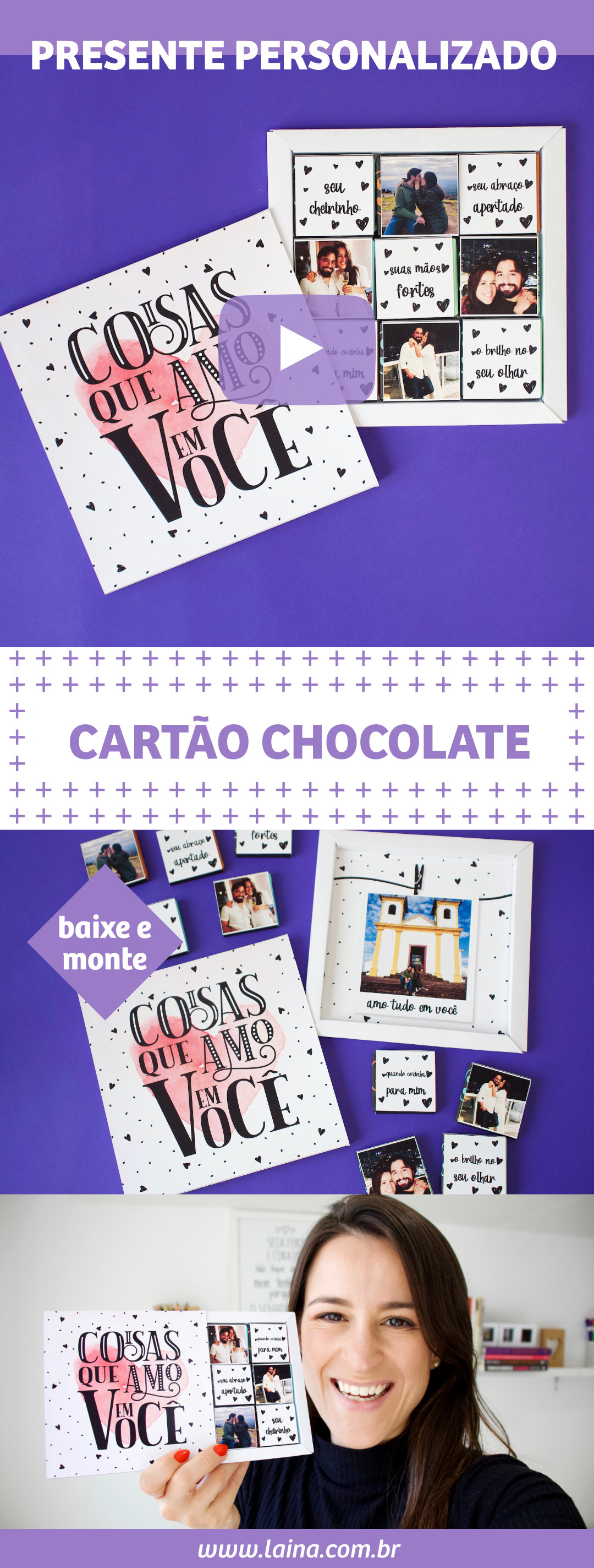 Cartão Criativo para o Namorado com Chocolates - Coisas que Amo em Você